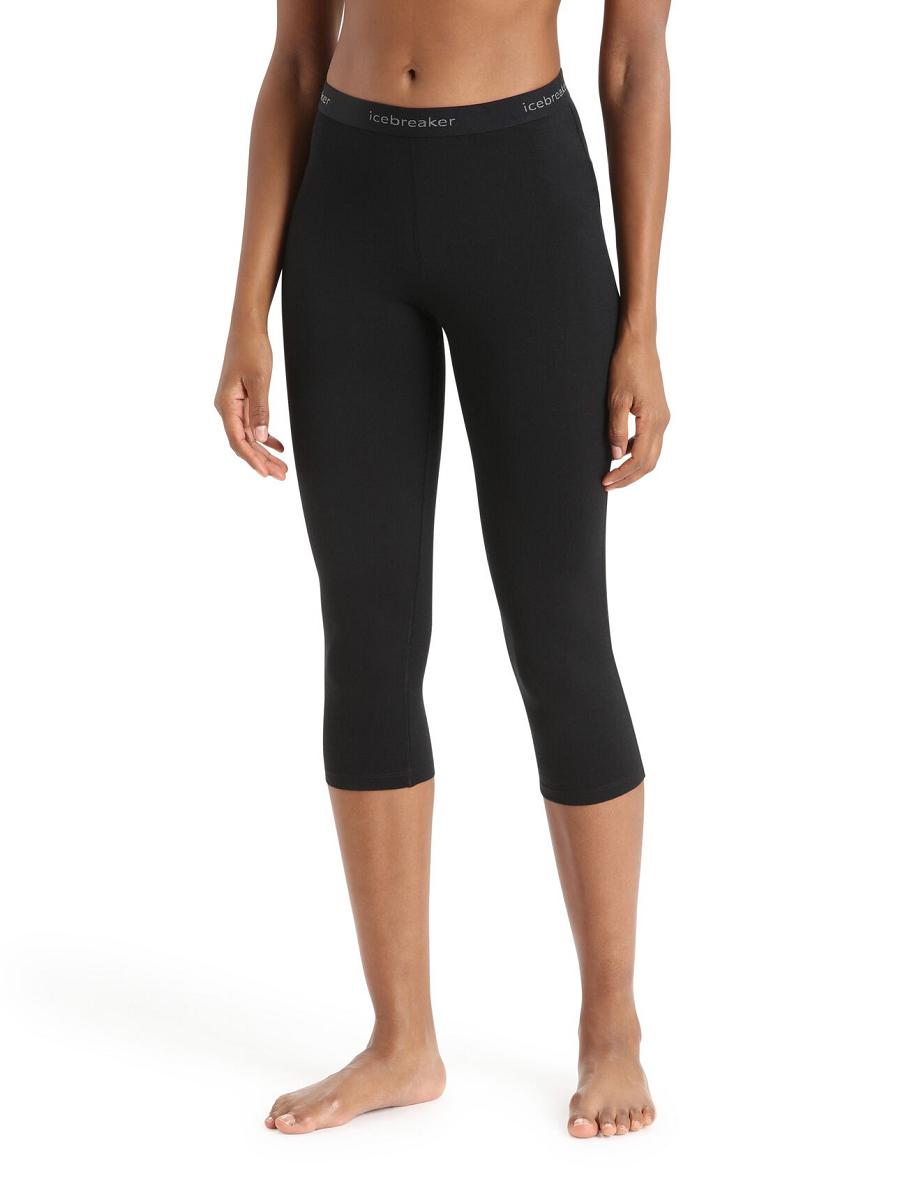 Black Women\'s Icebreaker Merino 200 Oasis 3/4 Thermal Leggings Base Layers | USA 1872VRWD